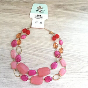 Double Layer  Statement Necklace, pink orange jewelry